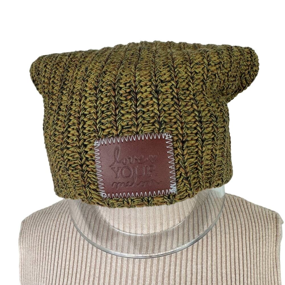 Love Your Melon Green Brown Winter Beanie Hat Cotton Cuffed Knit Regular Fit